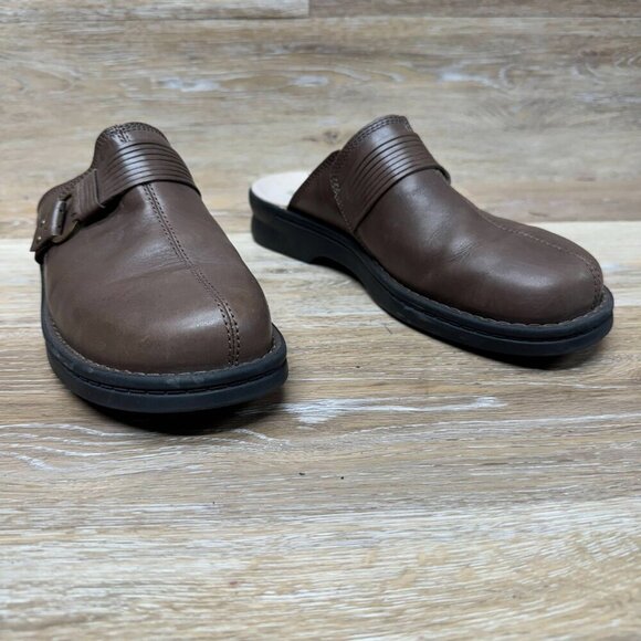 Clarks Collection Slip On Split Toe Brown Leather Mules Women's Size 10 - Picture 6 of 6